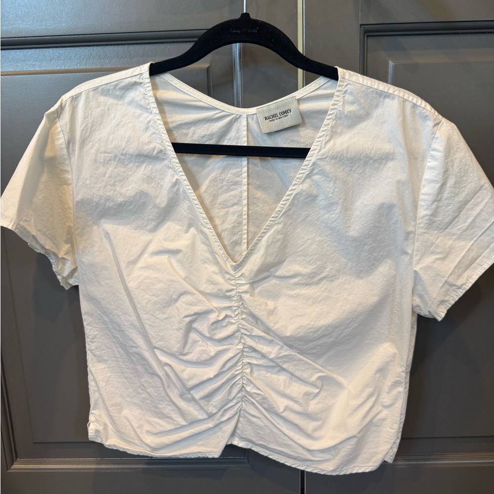 Rachel Comey White V-Neck Ruched Crop Top